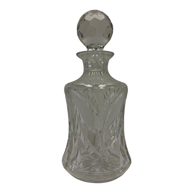 Vintage Signed Waterford Crystal Spirit Decanter With Faceted Ball Stopper For Sale