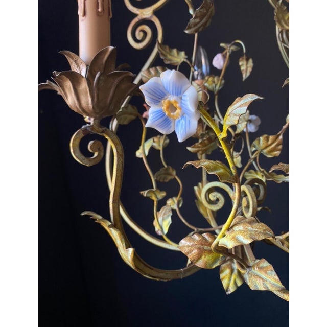 Metal Iron and Ceramic Chandelier, 1960s For Sale - Image 7 of 12
