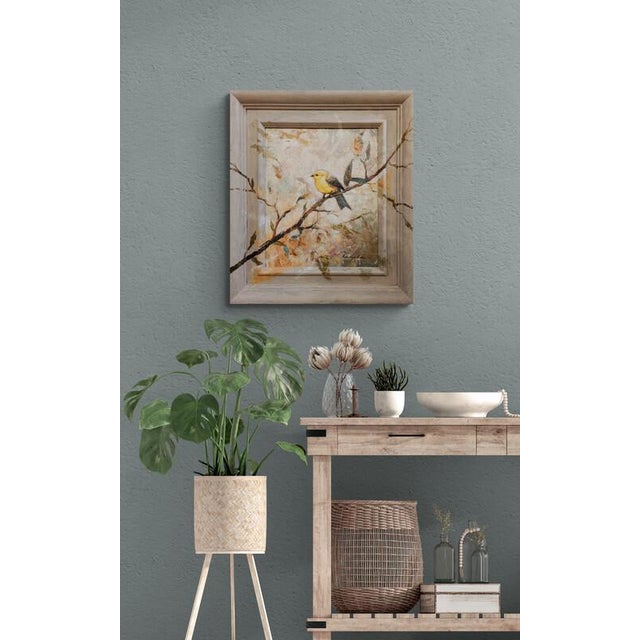Textile Medium Sized Framed Canary Painting on Canvas. For Sale - Image 7 of 7