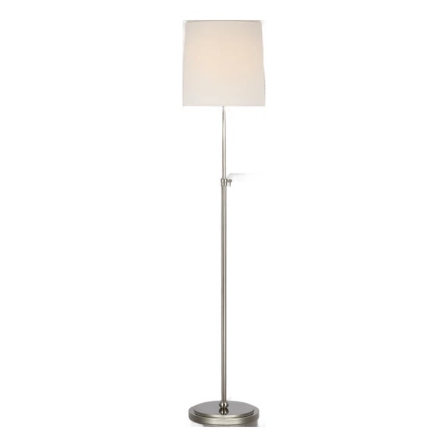 Thomas O'Brien by Visual Comfort Signature Bryant 52" Adjustable Cordless Floor Lamp in Polished Nickel with Linen Shade For Sale