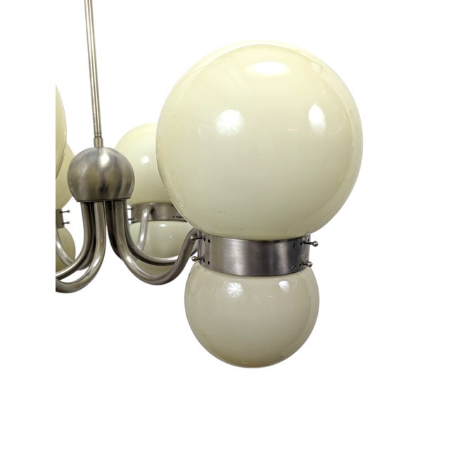 Chandelier with Double Opal Glass Spheres, 1970s For Sale - Image 4 of 14