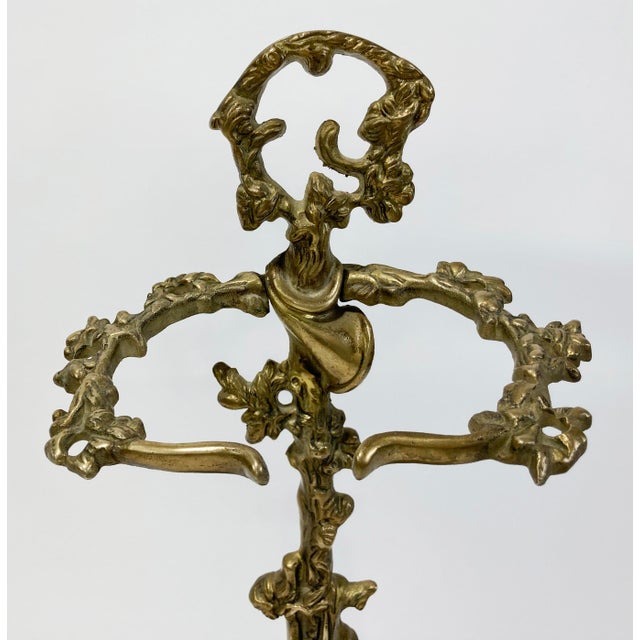 Antique French Cast Brass Hunting Motif Umbrella Stand or Fireplace Tool Holder For Sale In Kansas City - Image 6 of 7