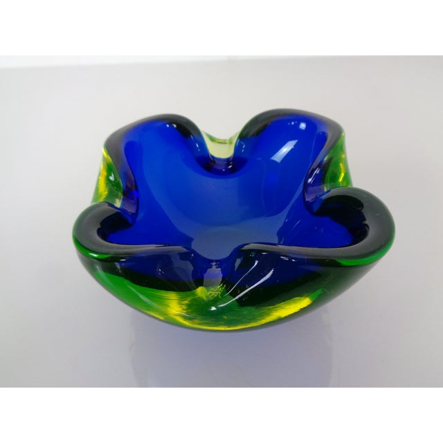 Blue & Yellow Sommerso Murano Glass Bowl, Italy, 1960s For Sale - Image 11 of 11