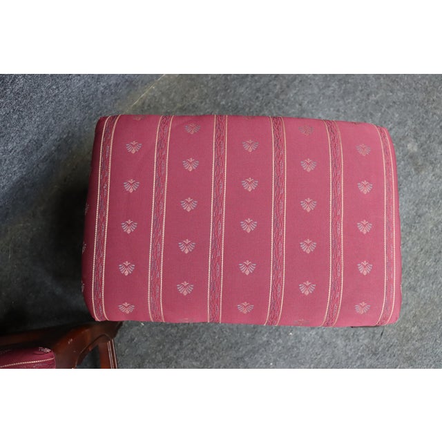 Burgundy Pair of Ethan Allen Chinoiserie Style Upholstered Footstools For Sale - Image 8 of 13