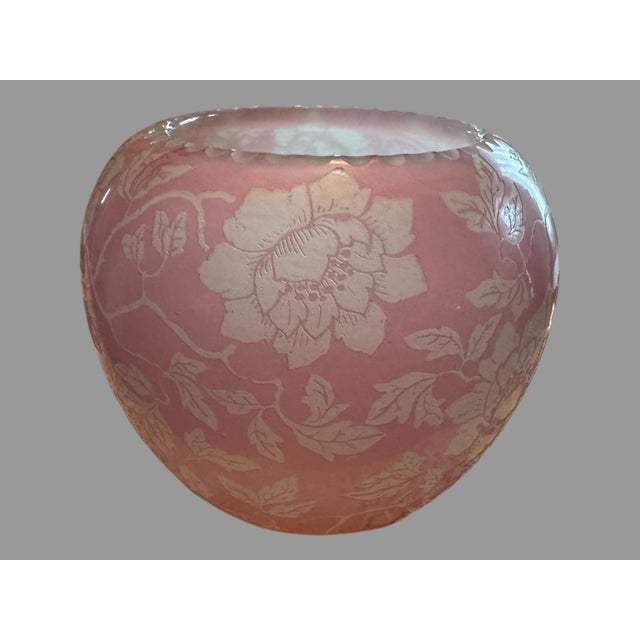 Glass Early 20th Century Steuben Acid Cutback Pink Rosalie Over Alabaster Floral Decorated Vase For Sale - Image 7 of 8