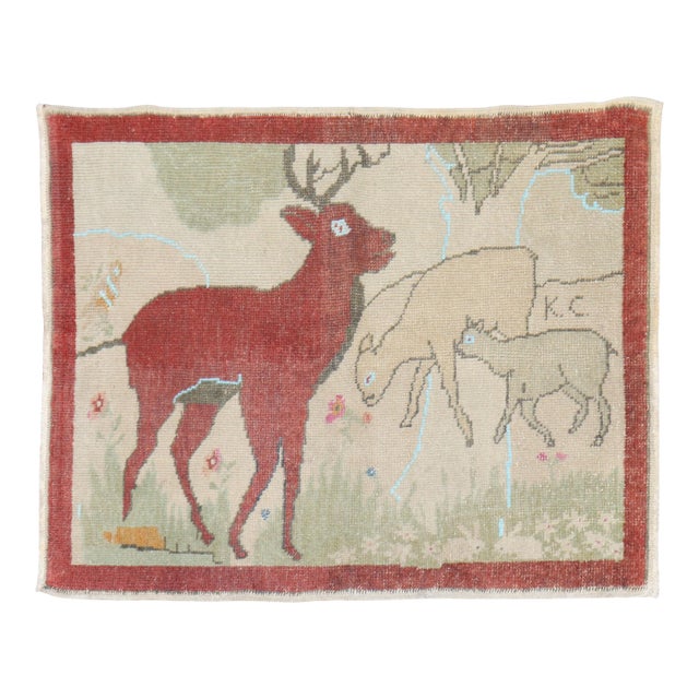Vintage Animal Pictorial Turkish Rug For Sale