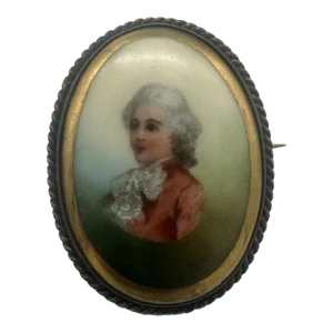 1960's Limoges Style Hand Painted Porcelain Miniature Portrait Brooch