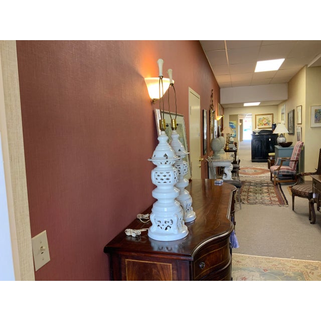 Late 20th Century Pair of Ceramic Pagoda Lamps For Sale - Image 12 of 15