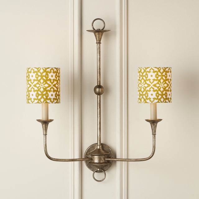 Transitional Currey & Company Block Print Drum Chandelier Shade - Gold For Sale - Image 3 of 7