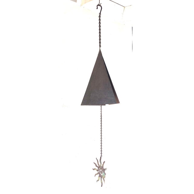 Mid Century Iron Wind Chime Heavy Hanging Distressed Iron Sculpture For Sale - Image 11 of 11
