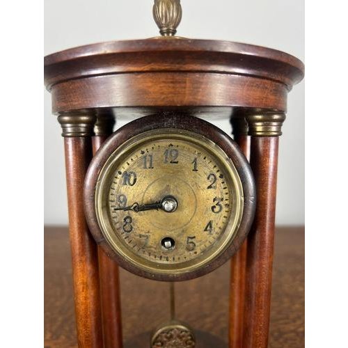 Vintage French Style Oak Column Mantel Clock For Sale - Image 9 of 13