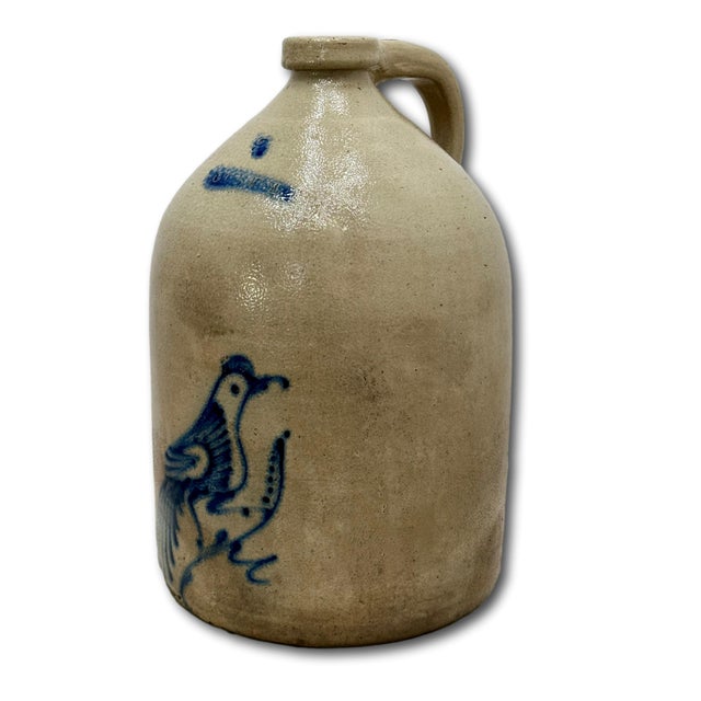 Excellent Large 3 Gallon Size Antique 1870s American Blue Bird Decorated Stoneware Jug by Whites in Utica New York For Sale - Image 4 of 18