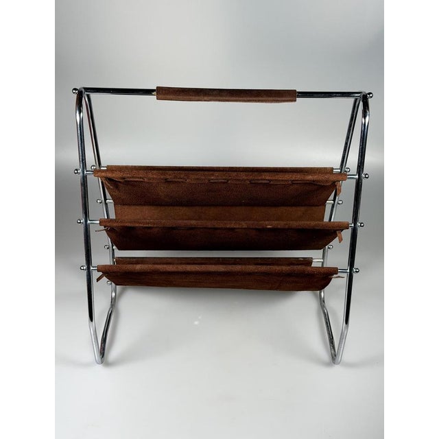 Mid-Century Magazine Stand in Metal and Leather, 1960s-1970s For Sale - Image 11 of 18