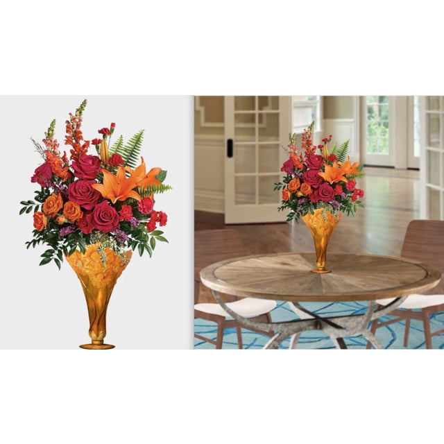 Vintage Acrylic Vase: Orange Yellow Sunflowers in Bas Relief For Sale - Image 9 of 12