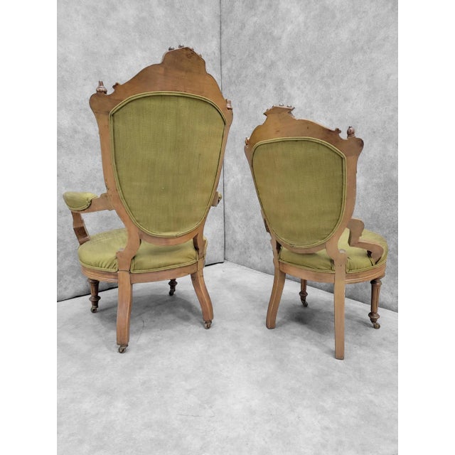 Green Antique Victorian John Jelliff Style Tufted Parlor Chairs - Set of 2 For Sale - Image 8 of 10