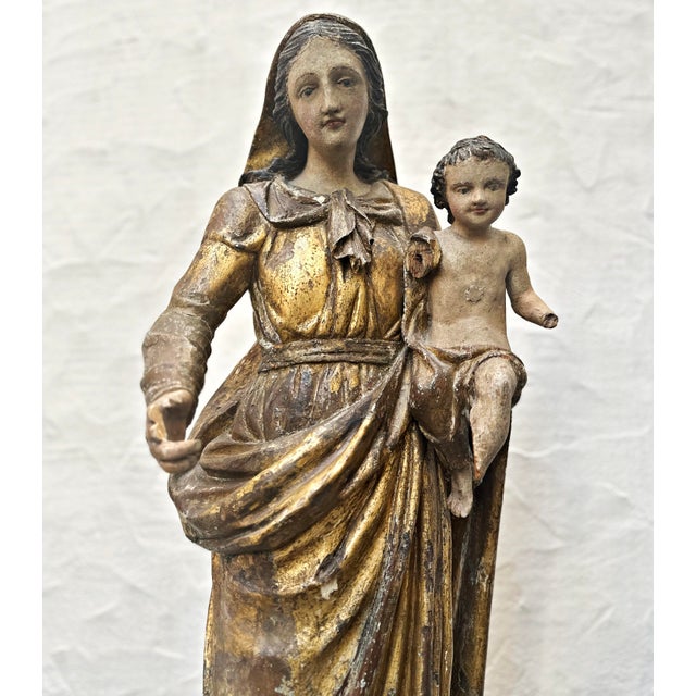 Madonna, Mother of God with Child, 18th Century, Carved Wood, Painted For Sale - Image 17 of 18