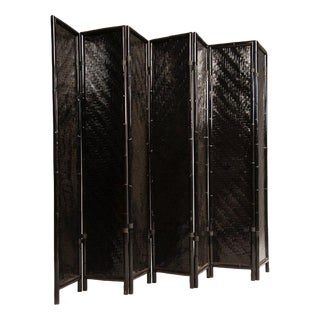 Italian Black-Painted Bamboo Folding Screen, 1970s For Sale