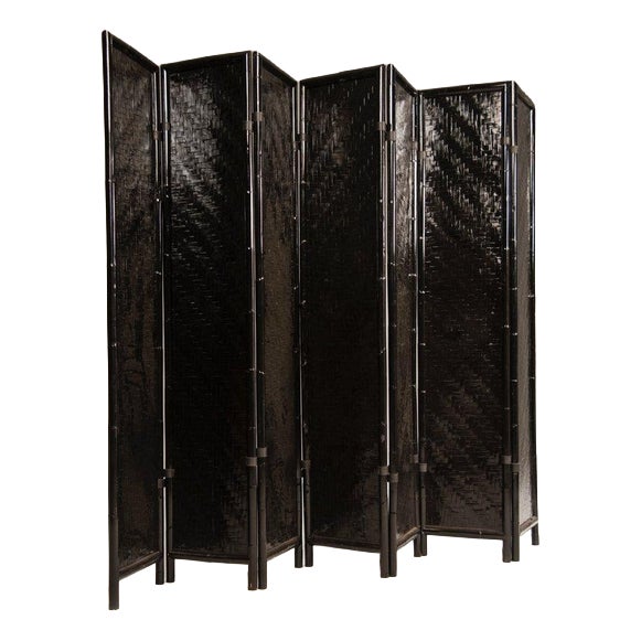 Italian Black-Painted Bamboo Folding Screen, 1970s For Sale