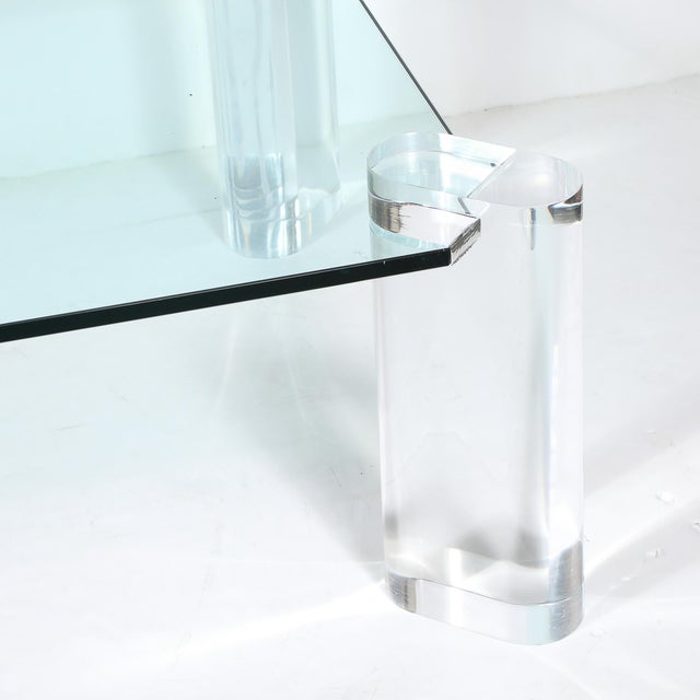 Karl Springer Mid-Century Lucite Bullet-Form Supports & Glass Coffee Table by Karl Springer For Sale - Image 4 of 10