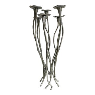 Aluminum Candelabra Tree Roots Brutalist Tall Floor Multi Candle Holder For Sale