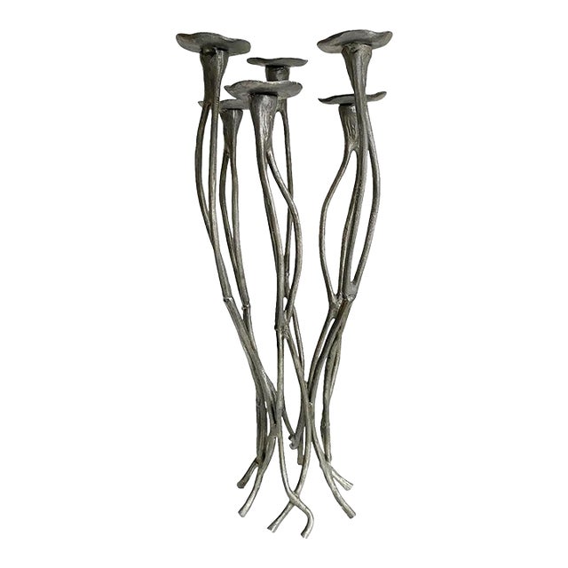 Aluminum Candelabra Tree Roots Brutalist Tall Floor Multi Candle Holder For Sale