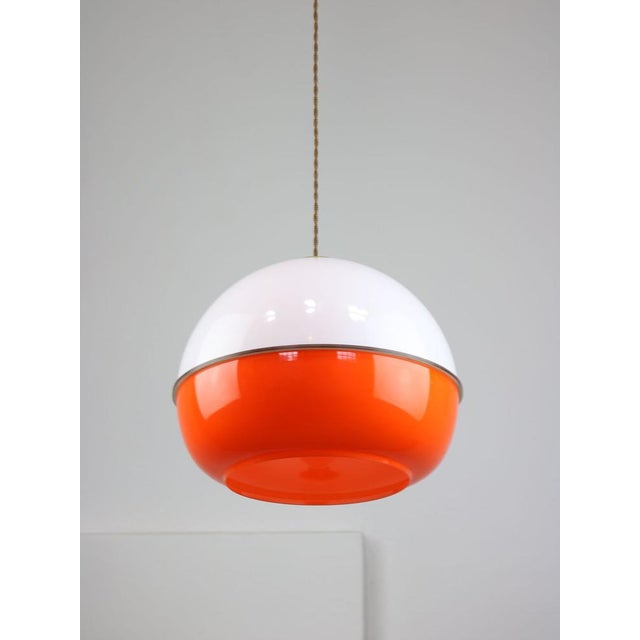 Italian Space Age Orange Acrylic Glass and Brass Pendant Lamp, 1970s For Sale - Image 12 of 18