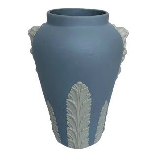 Vintage Ecanada Jasperware Lion Motif Blue Vase For Sale