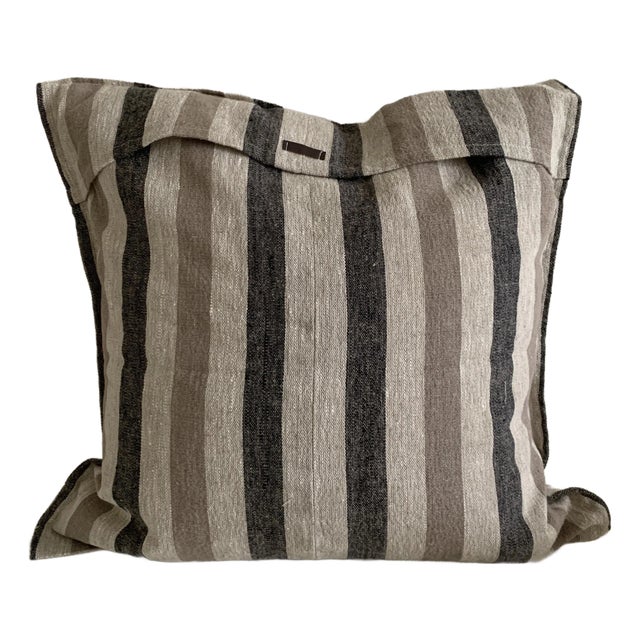 Handmade Cozy Striped Burlap Pillowcase With Leather Accent For Sale
