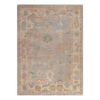 Soft Grey Tribal Room Size Turkish Oushak Design Modern Area Rug For Sale