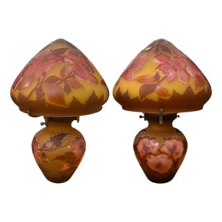Art Nouveau Crystal Lamps by Emile Gallé, Set of 2 For Sale