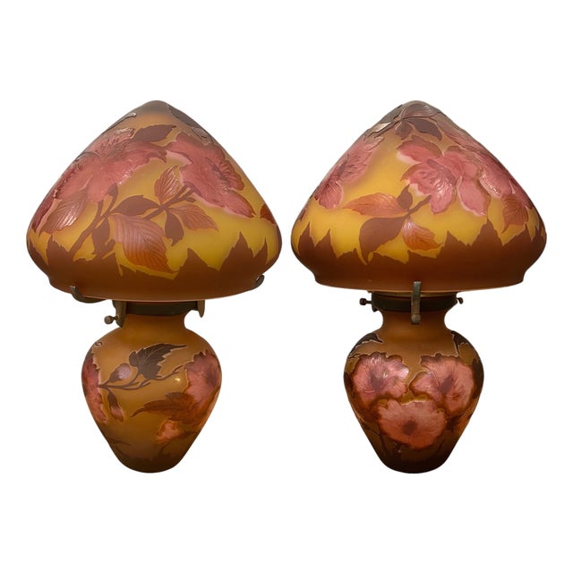 Art Nouveau Crystal Lamps by Emile Gallé, Set of 2 For Sale