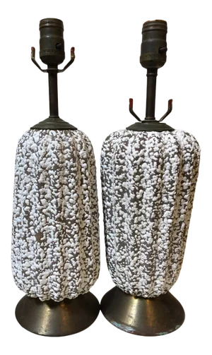 Mid Century Modern Textured Pottery Table Lamps - A Pair
