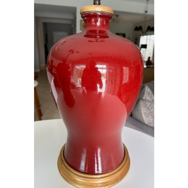 1960s Pair Asian Sang De Boeuf Oxblood Meiping Porcelain Table Lamps For Sale - Image 10 of 18