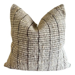 Feliz Handmade Organic Wool Pillow With Heavy Texture Brown Lines With Insert For Sale