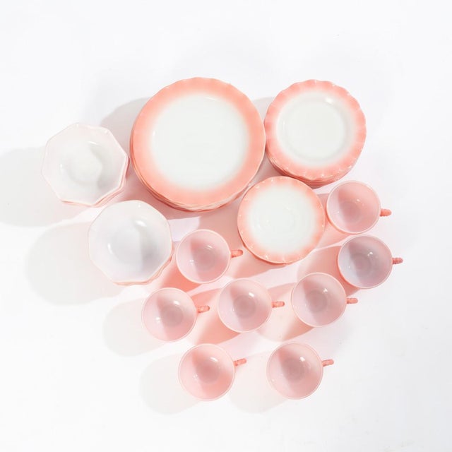 40 Piece Set of Hazel Atlas Crinoline Glass Dinner Set. Wonderful for display or for special dinner parties or occasions.