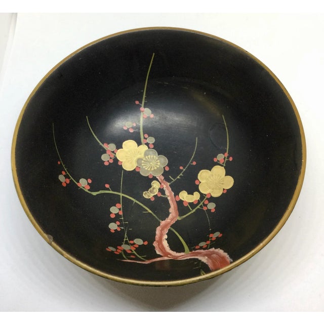 Vintage Japanese Guild Gold Hand Painted Lacquer Bowl For Sale - Image 4 of 13