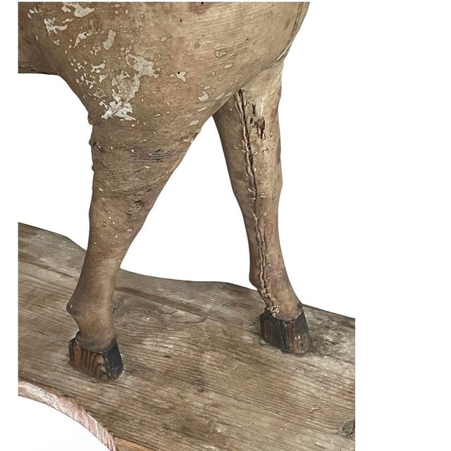 Burnt Umber Decorative 19th-Century Carved Wooden Horse on Platform For Sale - Image 8 of 13