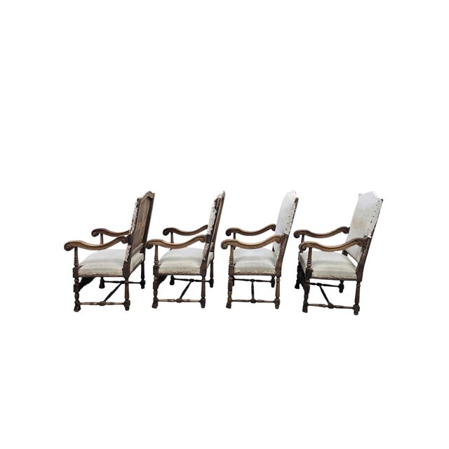 Antique French Henri II Renaissance Revival Carved Walnut Throne Armchairs – 4 For Sale In Chicago - Image 6 of 11