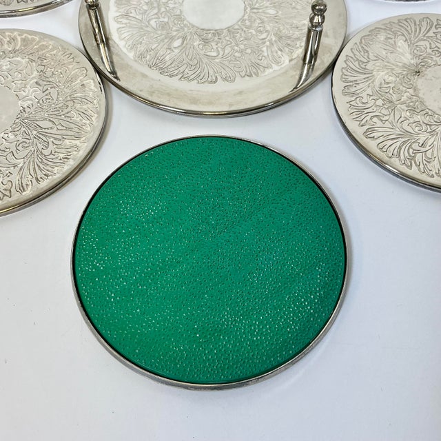 Mid 20th Century Hollywood Regency Chippendale Silver Plate Acanthus Leaf Coasters - Set of 7. For Sale - Image 12 of 14