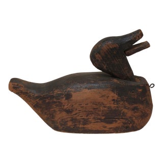 Vintage Primitive Carved Wooden Duck on Wheels Decoy / Pull Toy For Sale