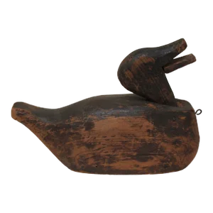 Vintage Primitive Carved Wooden Duck on Wheels Decoy / Pull Toy