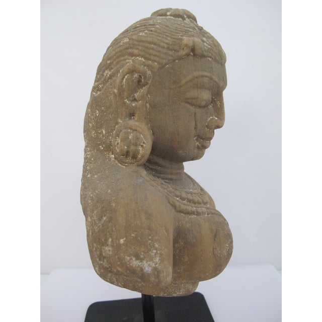 Apsara Celestial Deity Carved Stone India Hindu Bust Sculpture Statue on Stand For Sale - Image 10 of 12