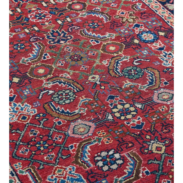 1950s Vintage Mid-Century Wool Cherry-Red Herati-Pattern Persian Malayer Runner For Sale - Image 5 of 9