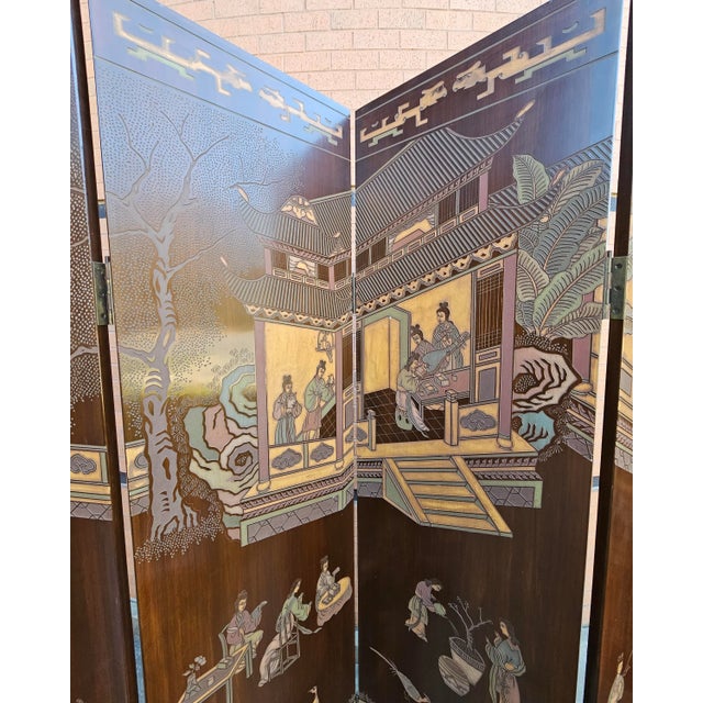 Six-Panel Double Sided Coromandel Asian Screen on Stand For Sale In Washington DC - Image 6 of 12