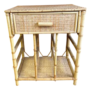 Vintage Cane and Bamboo Drawer with Magazine Rack