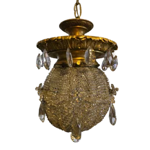 Antique Baccarat Attributed Crystal Bronze Gobular Chandelier