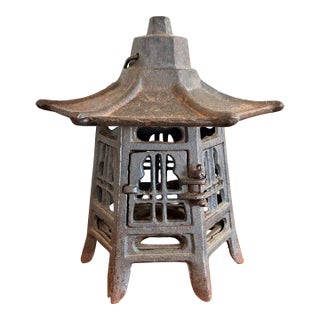 Japanese Cast Iron Pagoda Candle Holder Lantern For Sale
