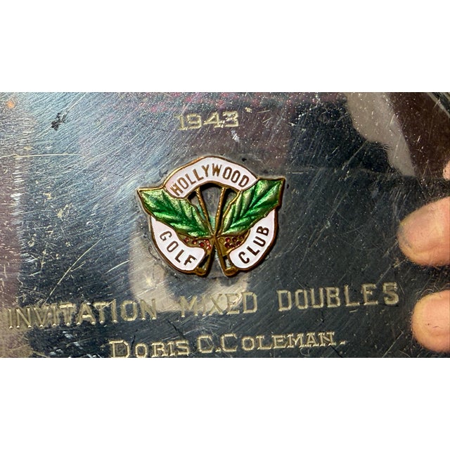Vintage 1943 Art Nouveau Hollywood Gold Club Mixed Doubles Silveplate Trophy Charger Plate For Sale In New York - Image 6 of 12