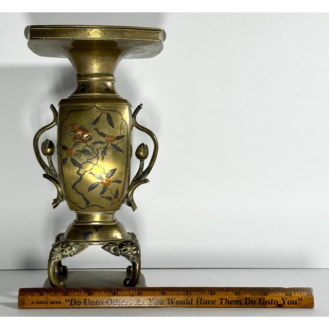 19th Century Meiji Japanese Bronze Ikebana Vase: Mixed Metals Usubata For Sale - Image 10 of 10