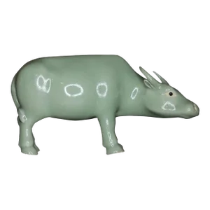 Antique Late Qing Chinese Monochrome Porcelain Figure of an Ox in Celadon Glaze C. 1890